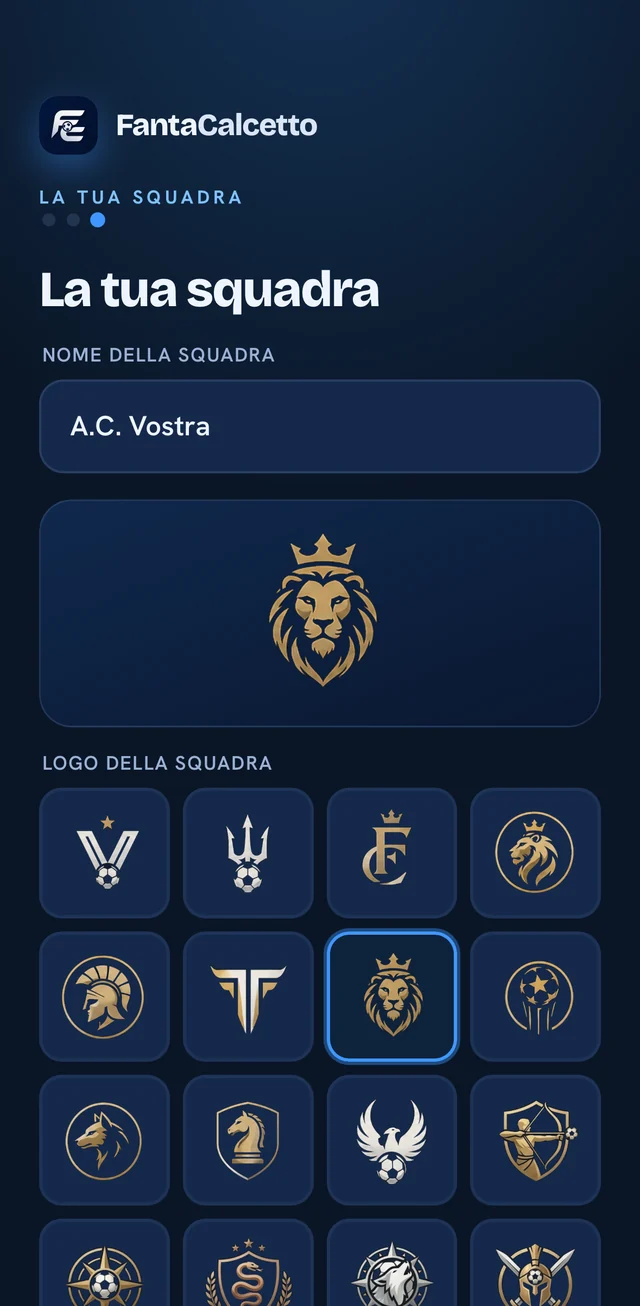 La creazione di squadra e giocatore