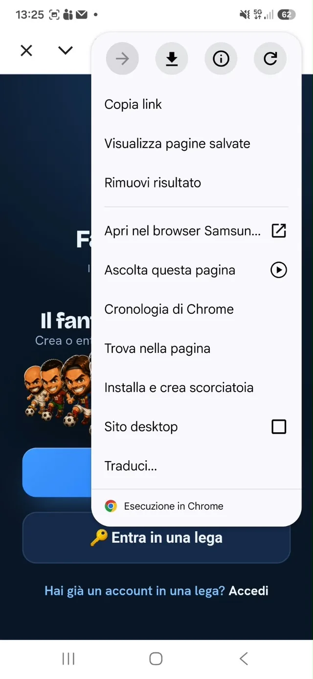 Il menu di Chrome con la voce per installare l'app