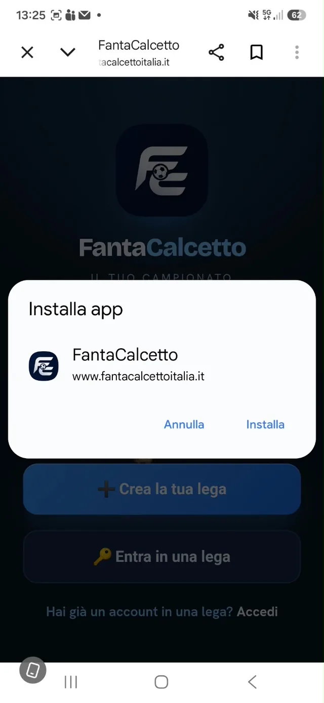 La finestra di conferma Installa app