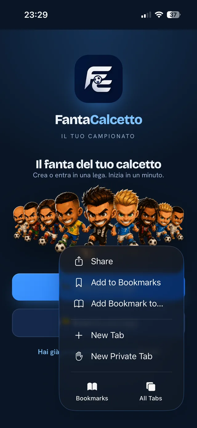 Il menu di Safari con la voce Condividi